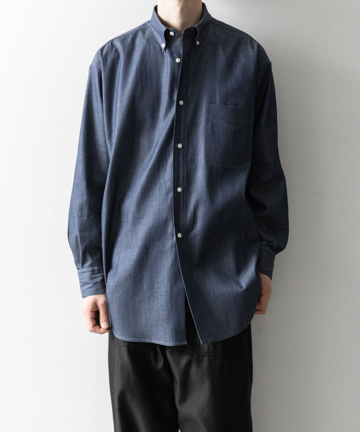 【INTÉRIM】90’S FIT UK LIGHT DENIM BUTTON DOWN SHIRT - NAVY