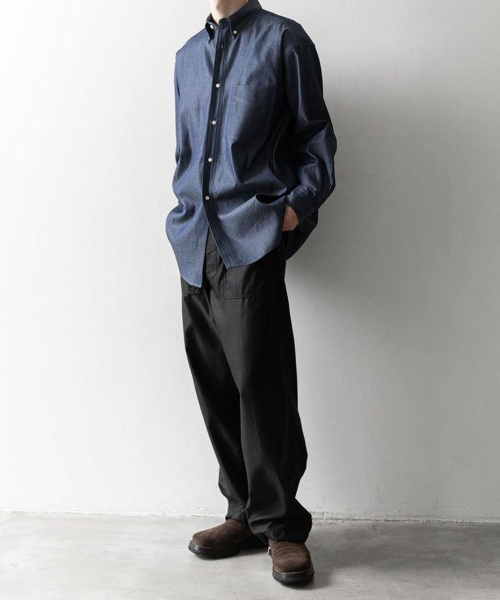 【INTÉRIM】90’S FIT UK LIGHT DENIM BUTTON DOWN SHIRT - NAVY
