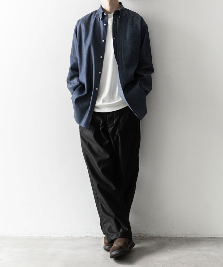 【INTÉRIM】90’S FIT UK LIGHT DENIM BUTTON DOWN SHIRT - NAVY