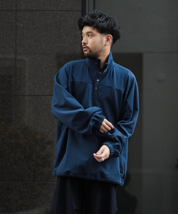 【KANEMASA】SUPER FINE GAUGE LOOSE LONG SLEEVE POLO - NAVY
