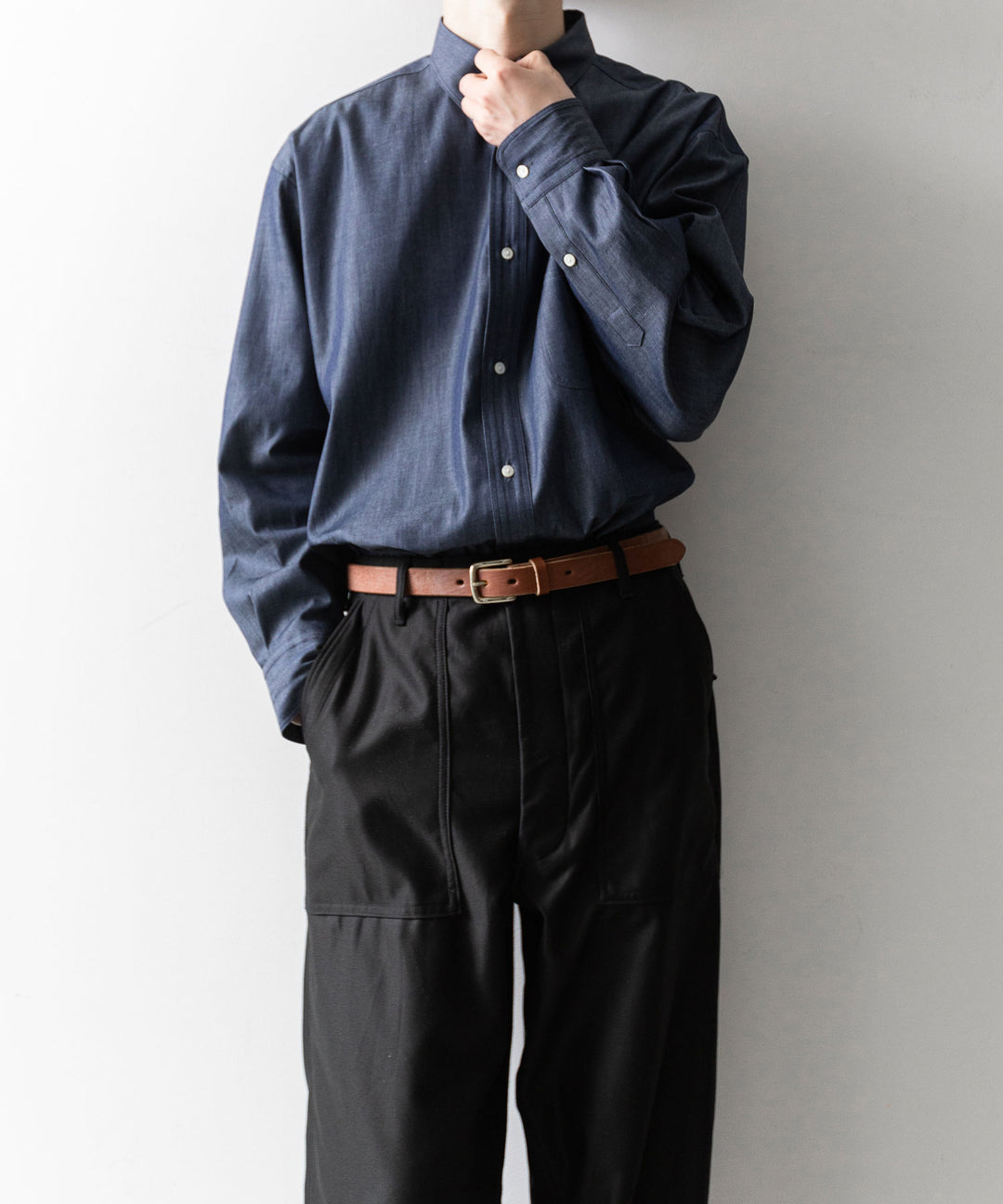 【INTÉRIM】90’S FIT UK LIGHT DENIM BUTTON DOWN SHIRT - NAVY
