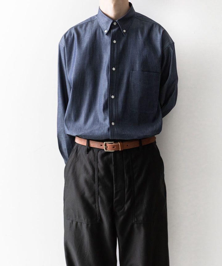 【INTÉRIM】90’S FIT UK LIGHT DENIM BUTTON DOWN SHIRT - NAVY
