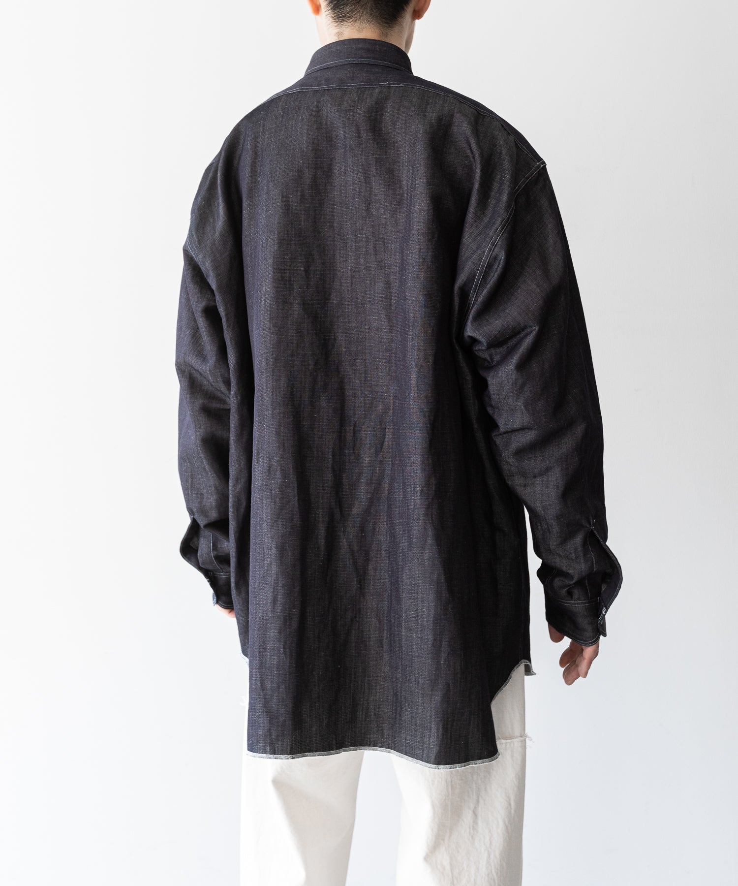 INTÉRIM / インテリム】HYPER BIG MILITARY LINEN DENIM SHIRT - NAVY