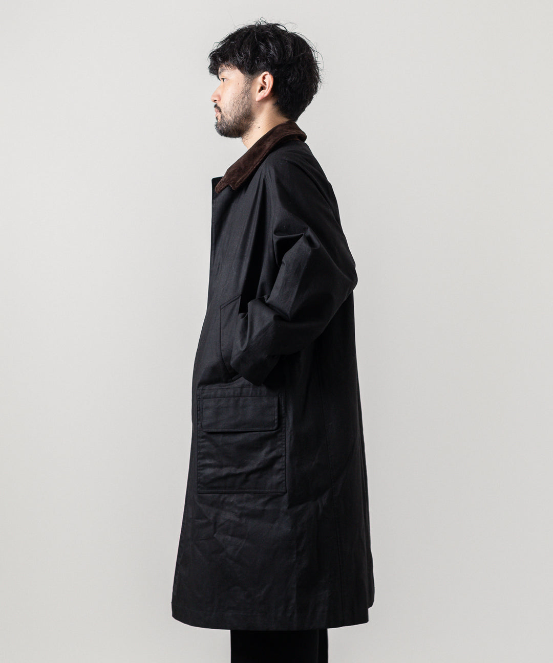 【INTÉRIM】HYPER BIG OILED CLOTH SINGLE RAGLAN 4PK FLAP COAT -  BLACK