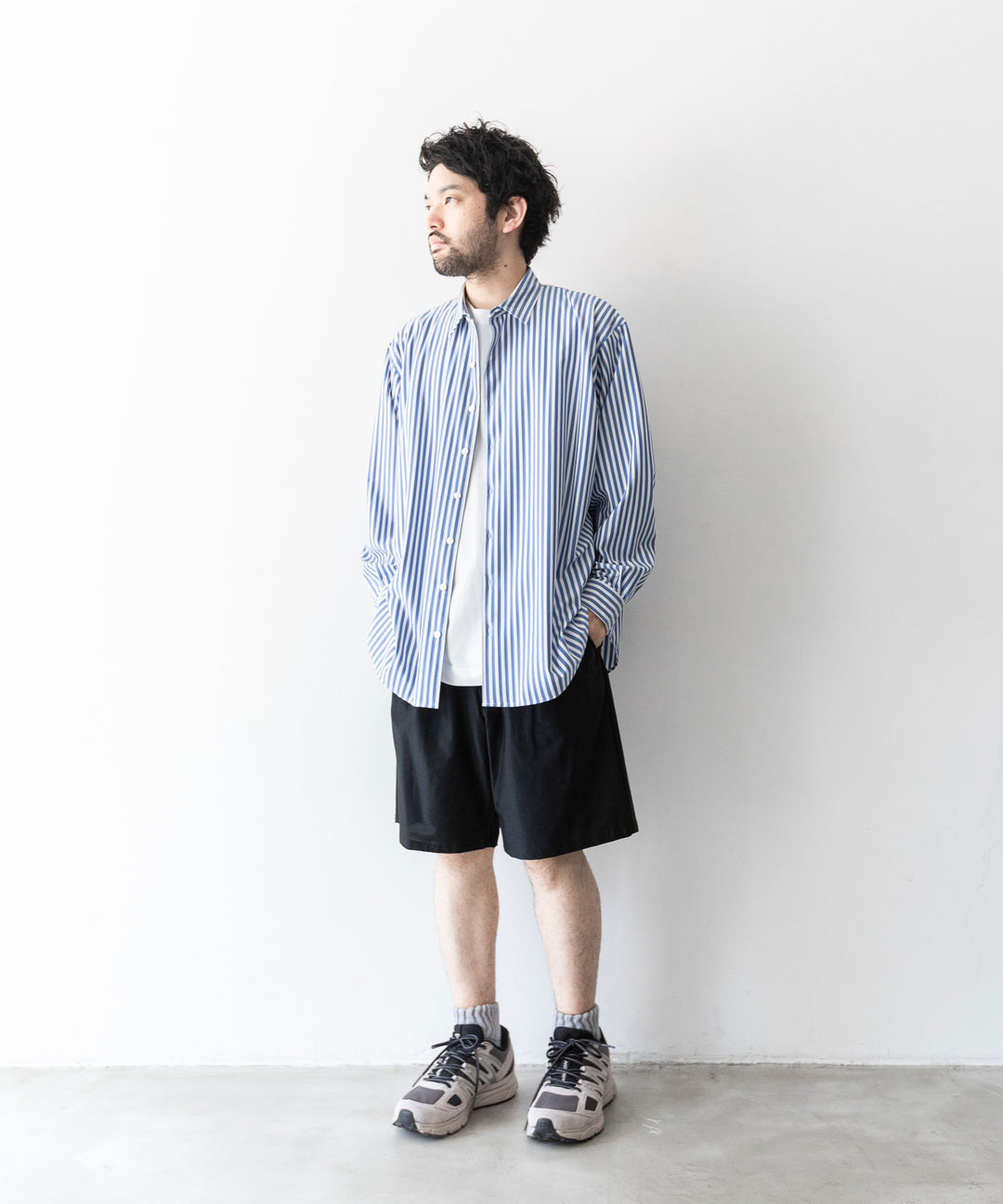 【KANEMASA】LONDON STRIPE DRESS JERSEY SHIRT - ULTRAMARINE×WHITE