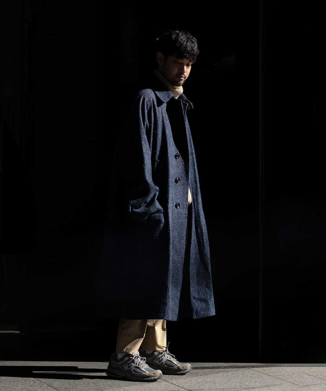 【INTÉRIM】HYPER BIG SILK DENIM SINGLE RAGLAN 4PK FLAP COAT -  NAVY DENIM