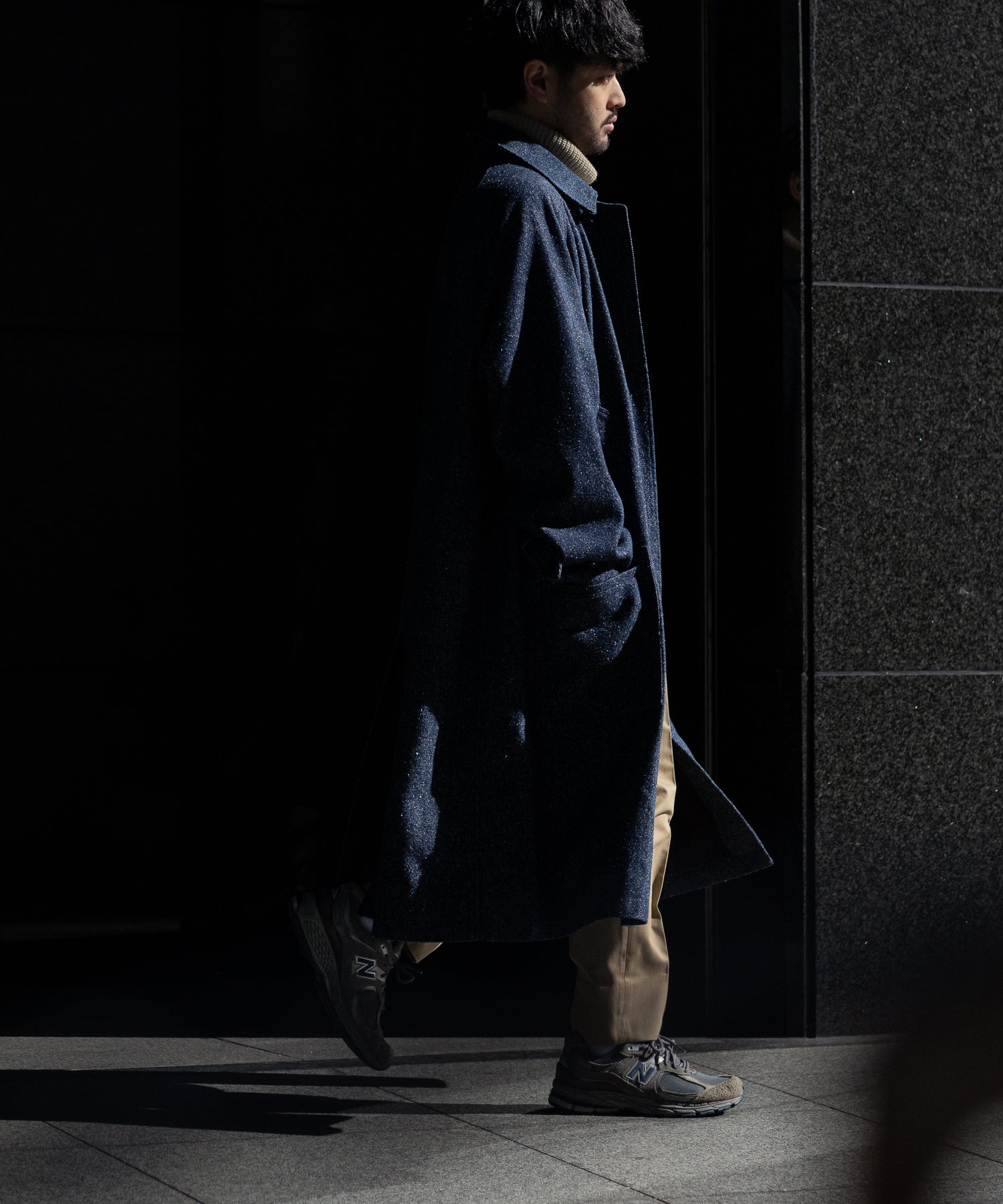 【INTÉRIM】HYPER BIG SILK DENIM SINGLE RAGLAN 4PK FLAP COAT -  NAVY DENIM