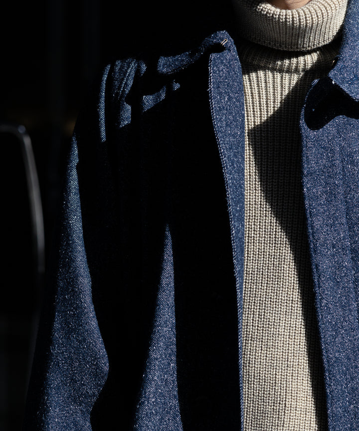 【INTÉRIM】HYPER BIG SILK DENIM SINGLE RAGLAN 4PK FLAP COAT -  NAVY DENIM