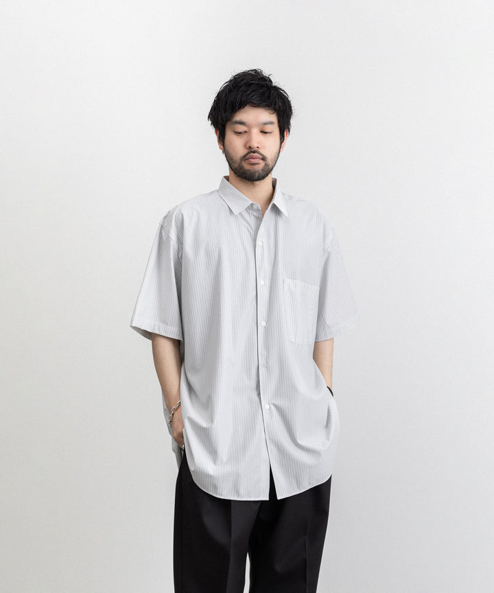 KANEMASA(カネマサ)の23SSコレクションのPENCIL STRIPE DRESS JERSEY SHORT SLEEVE SHIRTのLIGHT GRAY ×WHITE