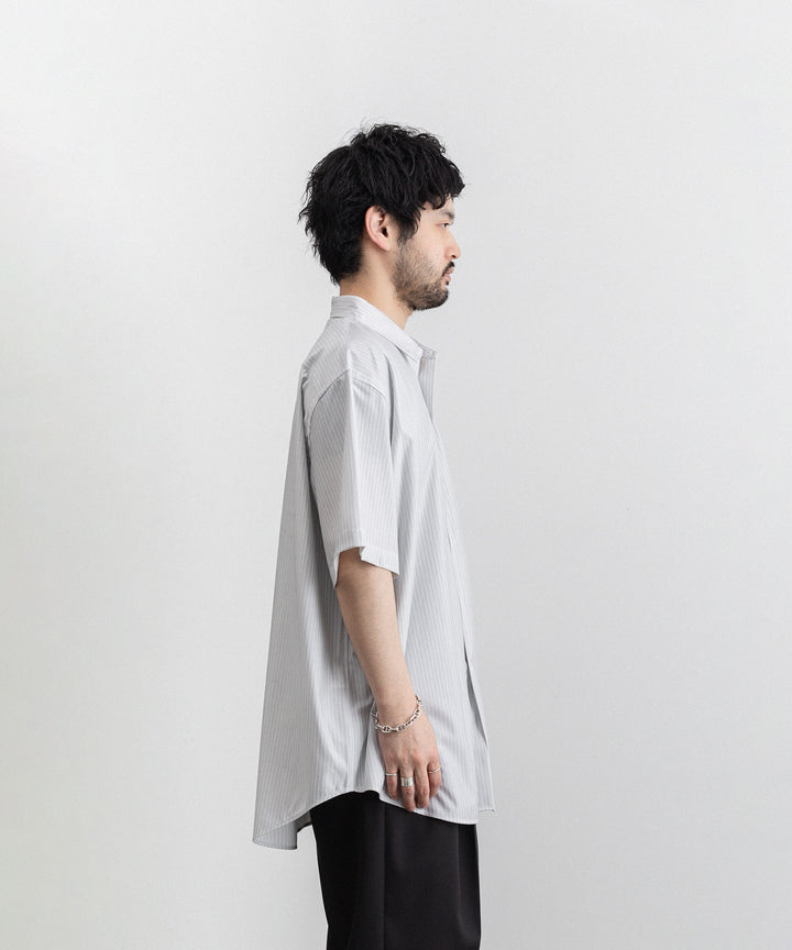 KANEMASA(カネマサ)の23SSコレクションのPENCIL STRIPE DRESS JERSEY SHORT SLEEVE SHIRTのLIGHT GRAY ×WHITE
