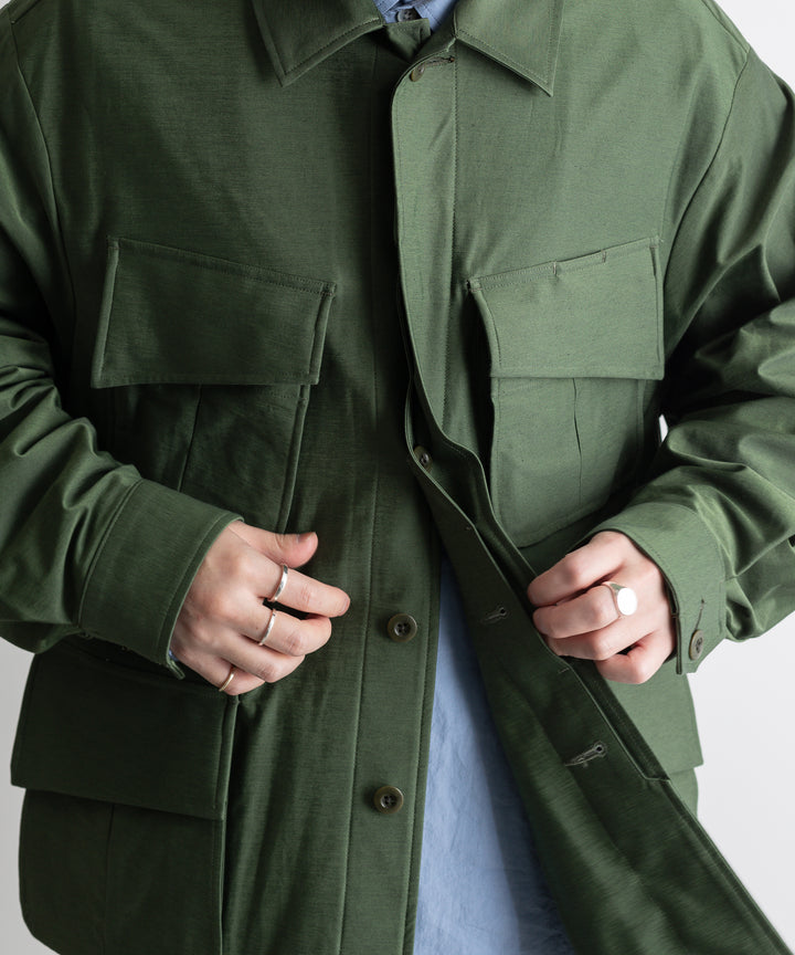 【KANEMASA PHIL.】カネマサのTYPEWRITER HIGH GAUGE JERSEY FATIGUE JACKET - MILITARY GREEN