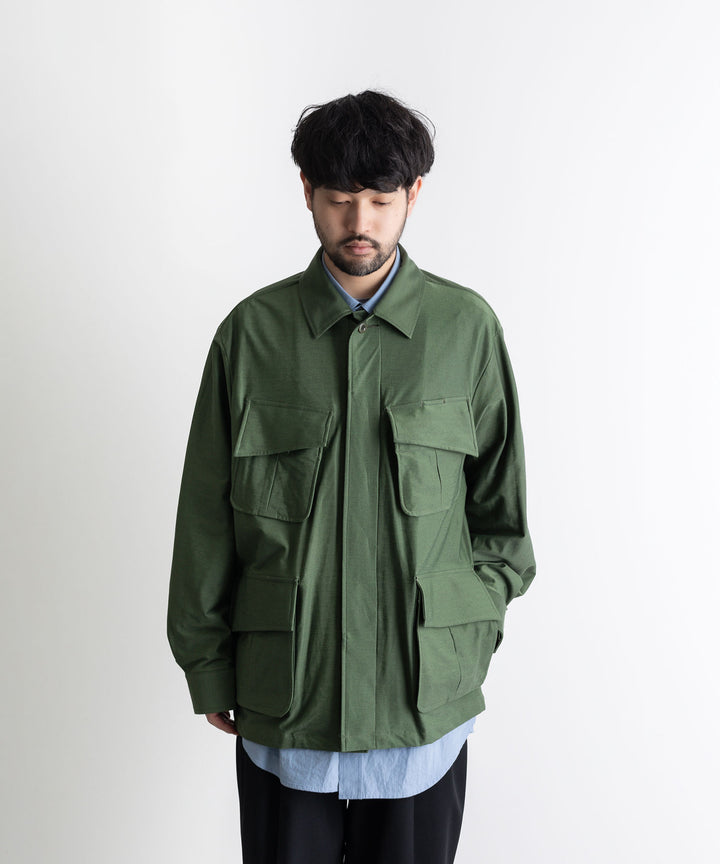 【KANEMASA PHIL.】カネマサのTYPEWRITER HIGH GAUGE JERSEY FATIGUE JACKET - MILITARY GREEN