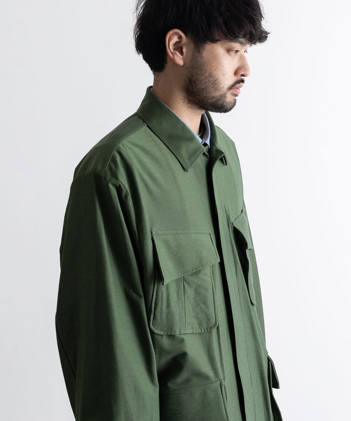【KANEMASA PHIL.】カネマサのTYPEWRITER HIGH GAUGE JERSEY FATIGUE JACKET - MILITARY GREEN