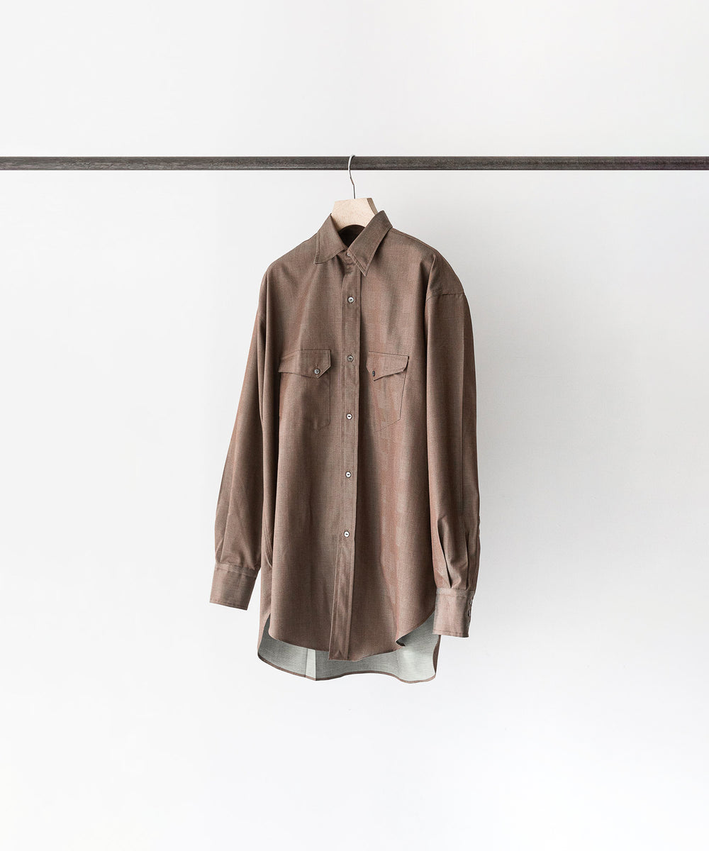 【INTÉRIM】インテリムの限定シャツ HYPER BIG IRIDESCENT CHECK LONG HORN WESTERN SHIRT - BROWN/GREEN