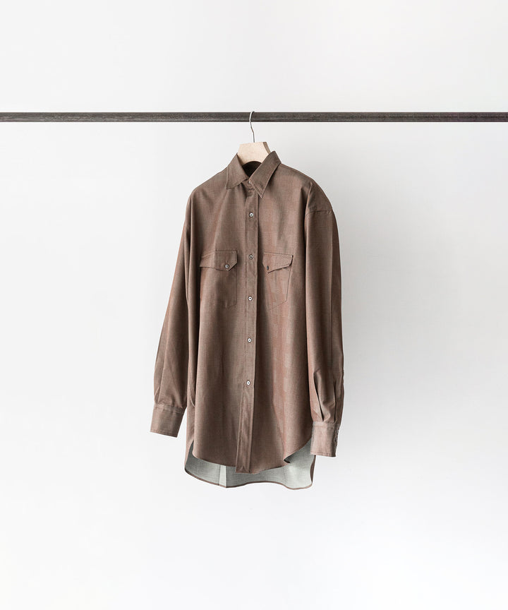 【INTÉRIM】インテリムの限定シャツ HYPER BIG IRIDESCENT CHECK LONG HORN WESTERN SHIRT - BROWN/GREEN
