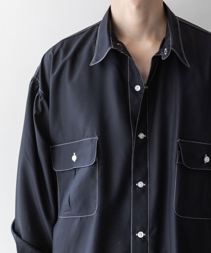 【INTÉRIM】インテリムのHYPER BIG HI-COUNT SILK GATHER SHIRT - BLACK