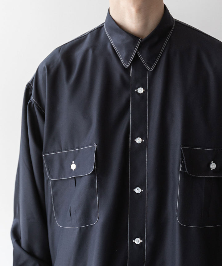 【INTÉRIM】インテリムのHYPER BIG HI-COUNT SILK GATHER SHIRT - BLACK