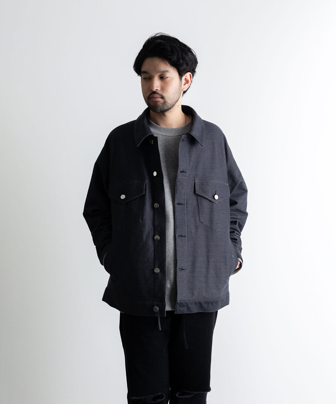 【KANEMASA】カネマサのデニムジャケットPIECE DYEING DENIM HIGH GAUGE JERSEY JACKET - NAVY