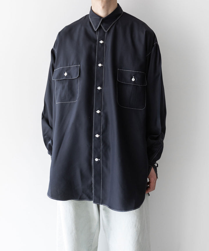 【INTÉRIM】インテリムのHYPER BIG HI-COUNT SILK GATHER SHIRT - BLACK