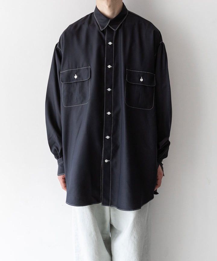 【INTÉRIM】インテリムのHYPER BIG HI-COUNT SILK GATHER SHIRT - BLACK