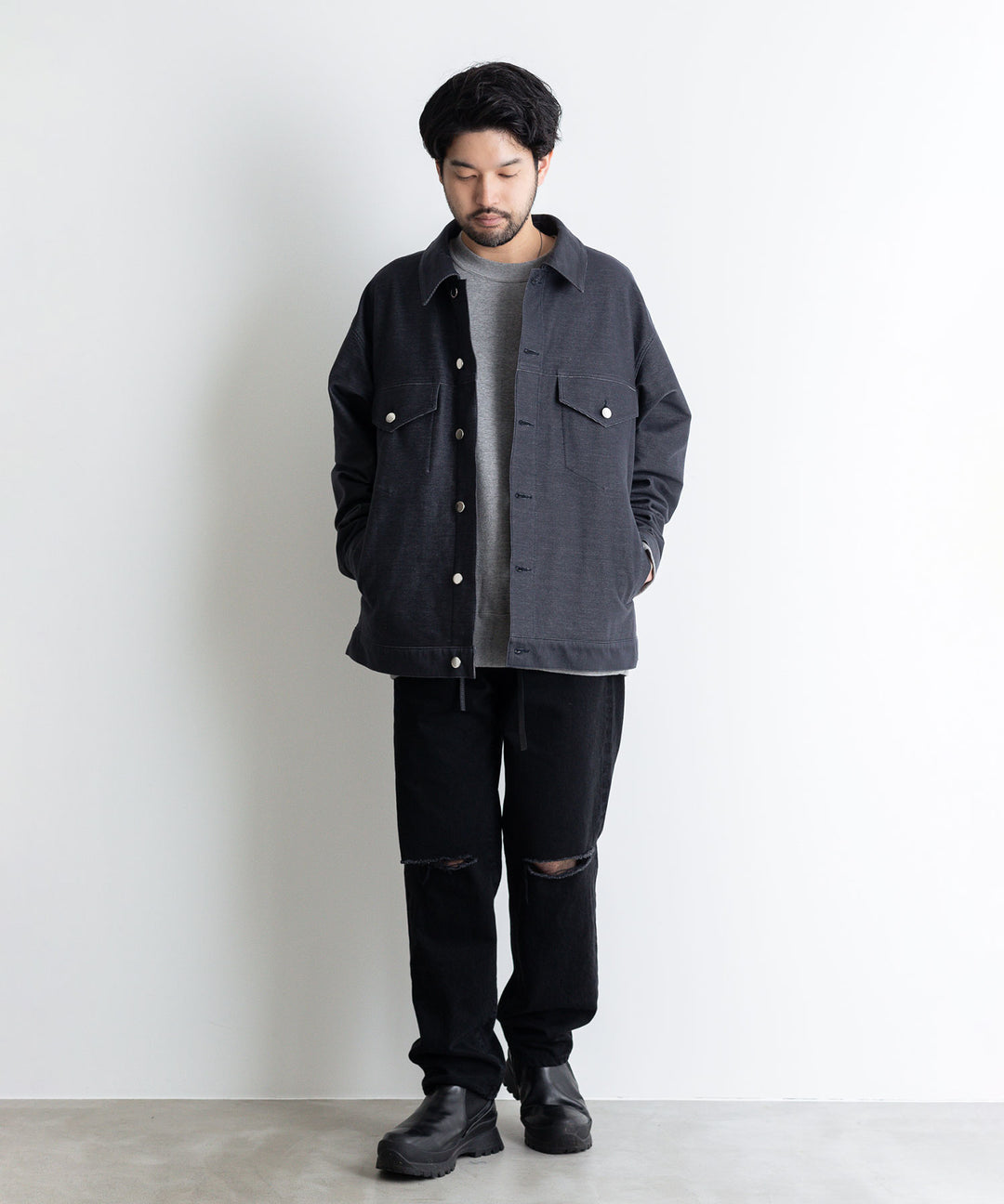 【KANEMASA】カネマサのデニムジャケットPIECE DYEING DENIM HIGH GAUGE JERSEY JACKET - NAVY