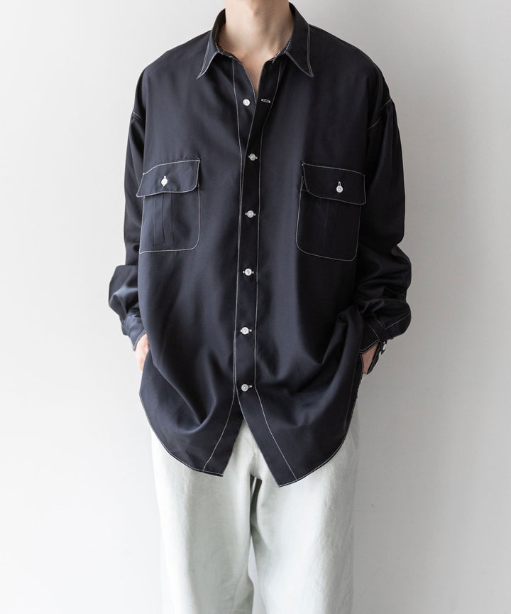 【INTÉRIM】インテリムのHYPER BIG HI-COUNT SILK GATHER SHIRT - BLACK