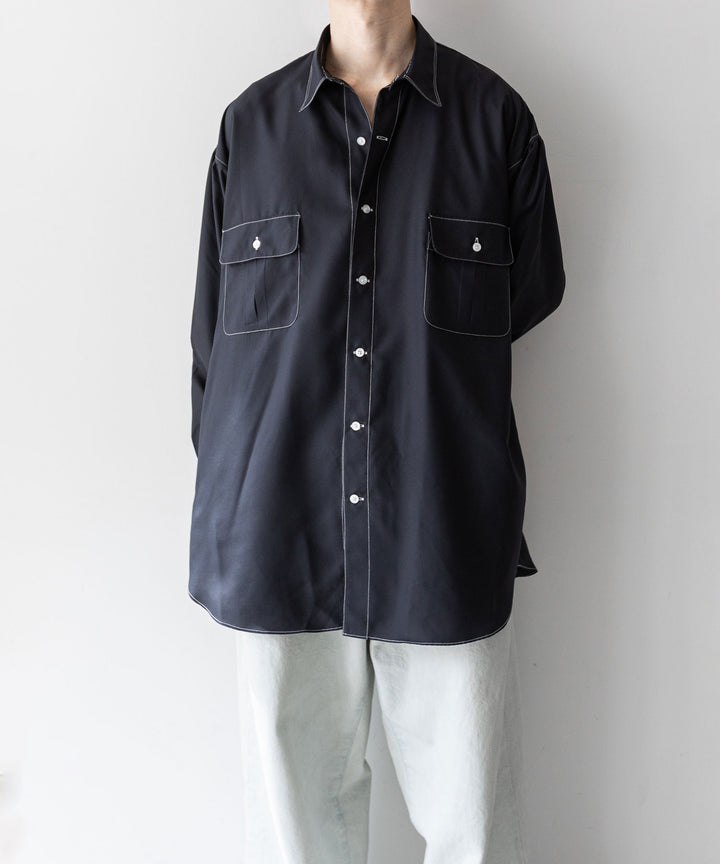 【INTÉRIM】インテリムのHYPER BIG HI-COUNT SILK GATHER SHIRT - BLACK