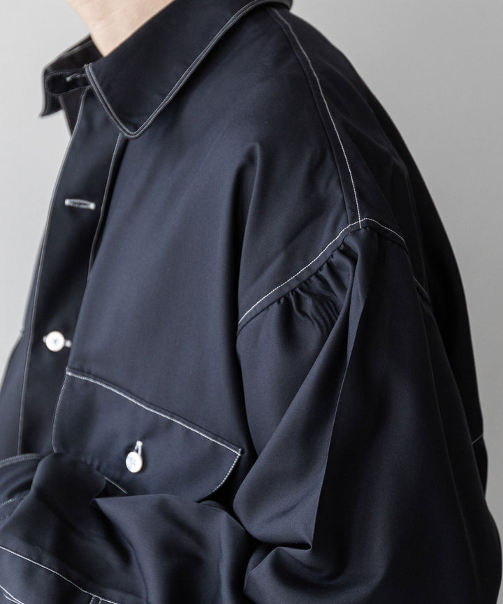 【INTÉRIM】インテリムのHYPER BIG HI-COUNT SILK GATHER SHIRT - BLACK