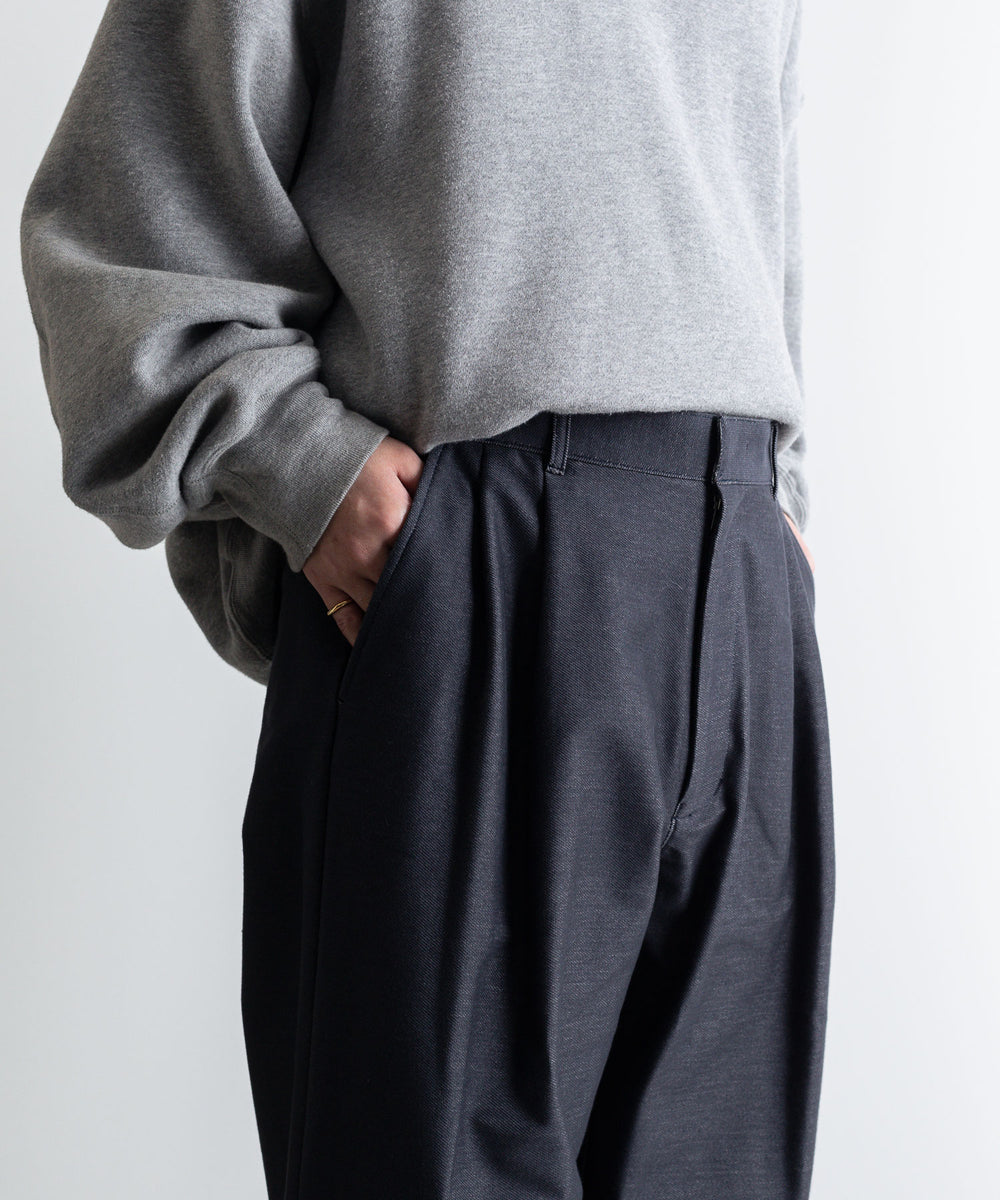 【KANEMASA】カネマサのニットデニム PIECE DYEING DENIM HIGH GAUGE JERSEY TUCK PANTS - NAVY
