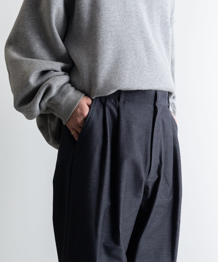 【KANEMASA】カネマサのニットデニム PIECE DYEING DENIM HIGH GAUGE JERSEY TUCK PANTS - NAVY