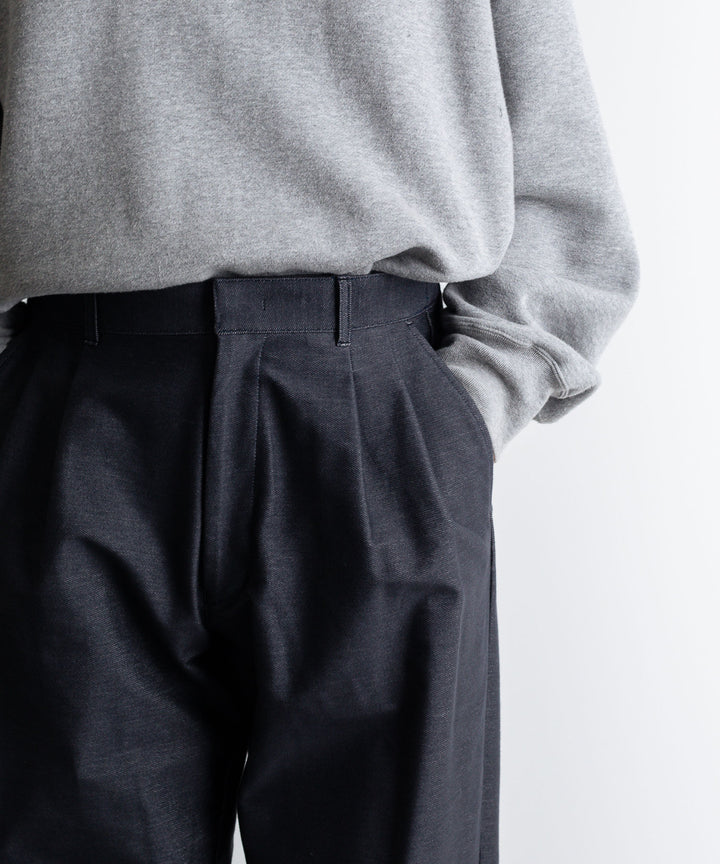 【KANEMASA】カネマサのニットデニム PIECE DYEING DENIM HIGH GAUGE JERSEY TUCK PANTS - NAVY