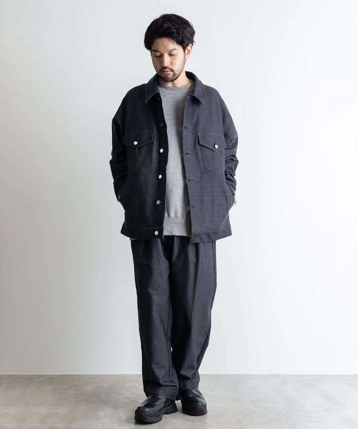 【KANEMASA】カネマサのニットデニム PIECE DYEING DENIM HIGH GAUGE JERSEY TUCK PANTS - NAVY