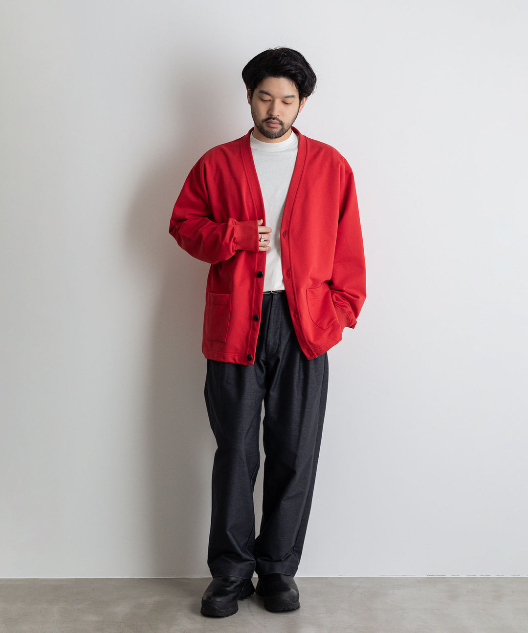 カネマサ通販【KANEMASA】SUPER FINE GAUGE CARDIGANのRED