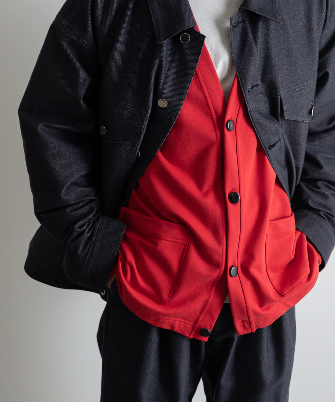 カネマサ通販【KANEMASA】SUPER FINE GAUGE CARDIGANのRED