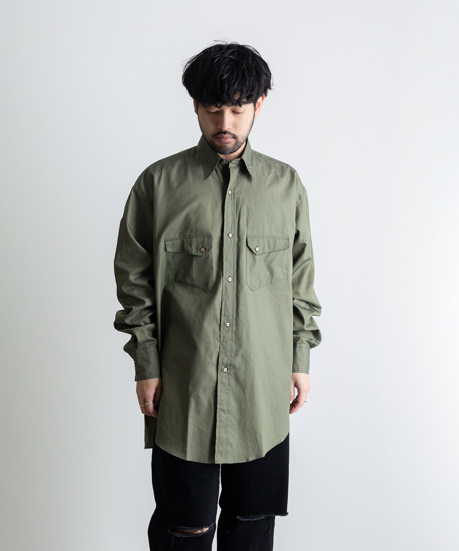 INTÉRIM / インテリム】HYPER BIG COTTON SILK POPLIN LONG HORN