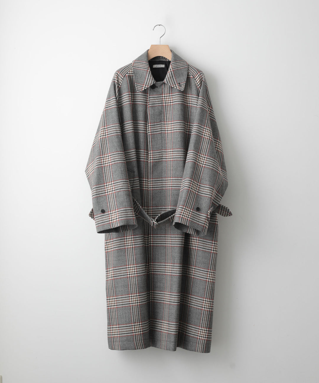 INTÉRIM(インテリム)のHYPER BIG HOUNDSTOOTH CHECK PLAID SINGLE RAGLAN BELTED OVER COAT - GRANITE GREY CHECK