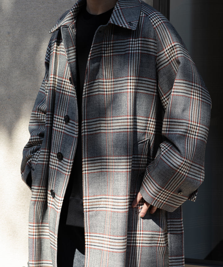INTÉRIM(インテリム)のHYPER BIG HOUNDSTOOTH CHECK PLAID SINGLE RAGLAN BELTED OVER COAT - GRANITE GREY CHECK
