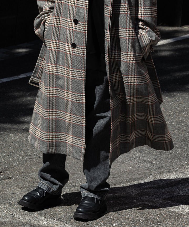 INTÉRIM(インテリム)のHYPER BIG HOUNDSTOOTH CHECK PLAID SINGLE RAGLAN BELTED OVER COAT - GRANITE GREY CHECK