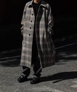 INTÉRIM(インテリム)のHYPER BIG HOUNDSTOOTH CHECK PLAID SINGLE RAGLAN BELTED OVER COAT - GRANITE GREY CHECK