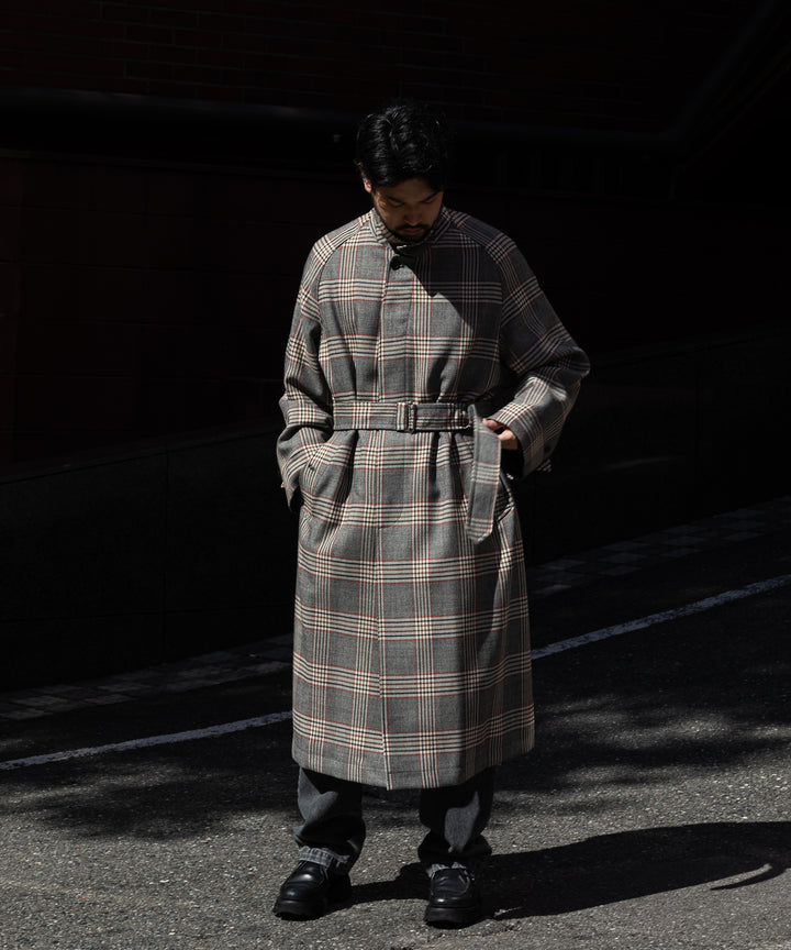 INTÉRIM(インテリム)のHYPER BIG HOUNDSTOOTH CHECK PLAID SINGLE RAGLAN BELTED OVER COAT - GRANITE GREY CHECK