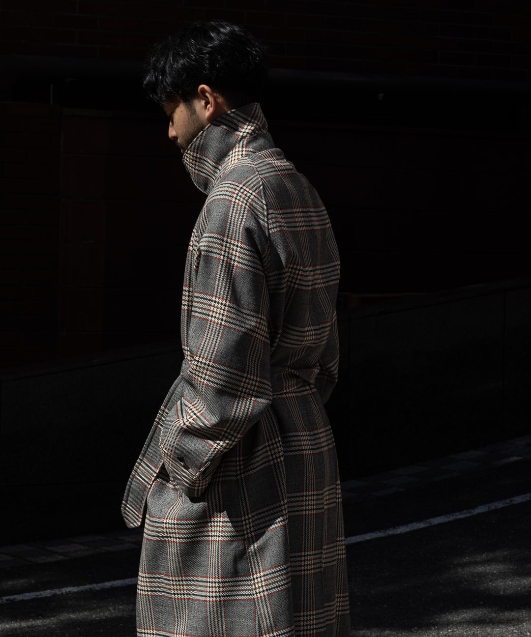 INTÉRIM(インテリム)のHYPER BIG HOUNDSTOOTH CHECK PLAID SINGLE RAGLAN BELTED OVER COAT - GRANITE GREY CHECK