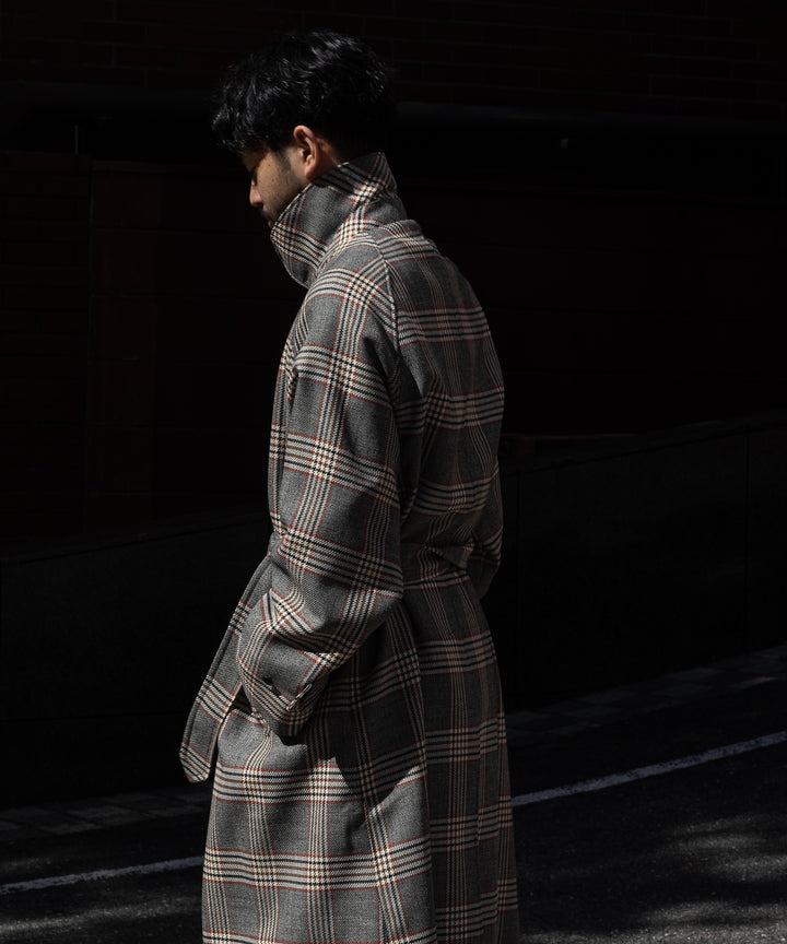 INTÉRIM(インテリム)のHYPER BIG HOUNDSTOOTH CHECK PLAID SINGLE RAGLAN BELTED OVER COAT - GRANITE GREY CHECK