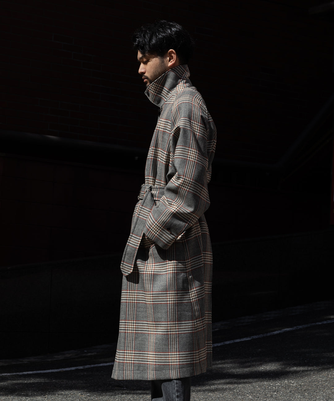 INTÉRIM(インテリム)のHYPER BIG HOUNDSTOOTH CHECK PLAID SINGLE RAGLAN BELTED OVER COAT - GRANITE GREY CHECK
