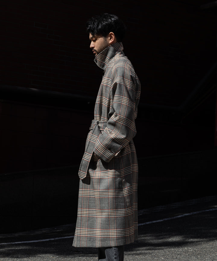INTÉRIM(インテリム)のHYPER BIG HOUNDSTOOTH CHECK PLAID SINGLE RAGLAN BELTED OVER COAT - GRANITE GREY CHECK