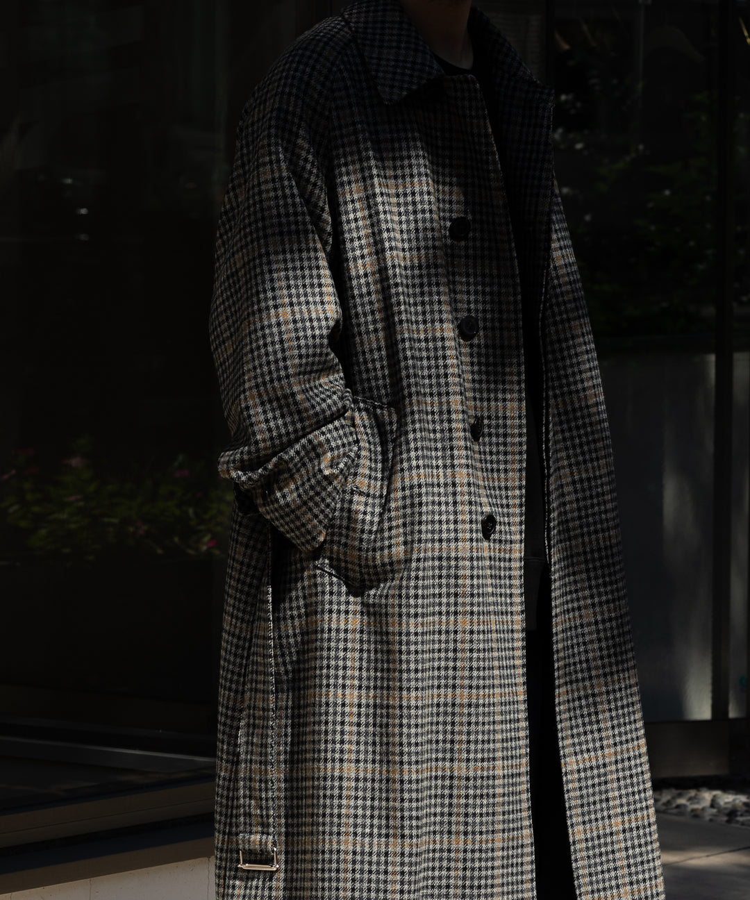 【INTÉRIM】HYPER BIG LOVAT KIRK TWEED  SINGLE RANGE BELTED OVER COAT -  BLK×GRY