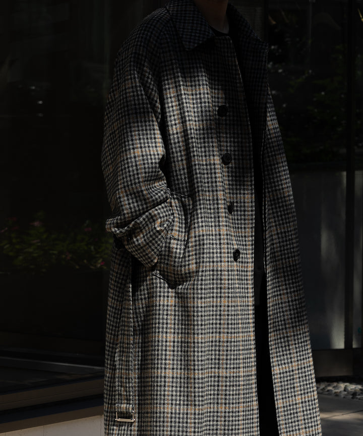 【INTÉRIM】HYPER BIG LOVAT KIRK TWEED  SINGLE RANGE BELTED OVER COAT -  BLK×GRY