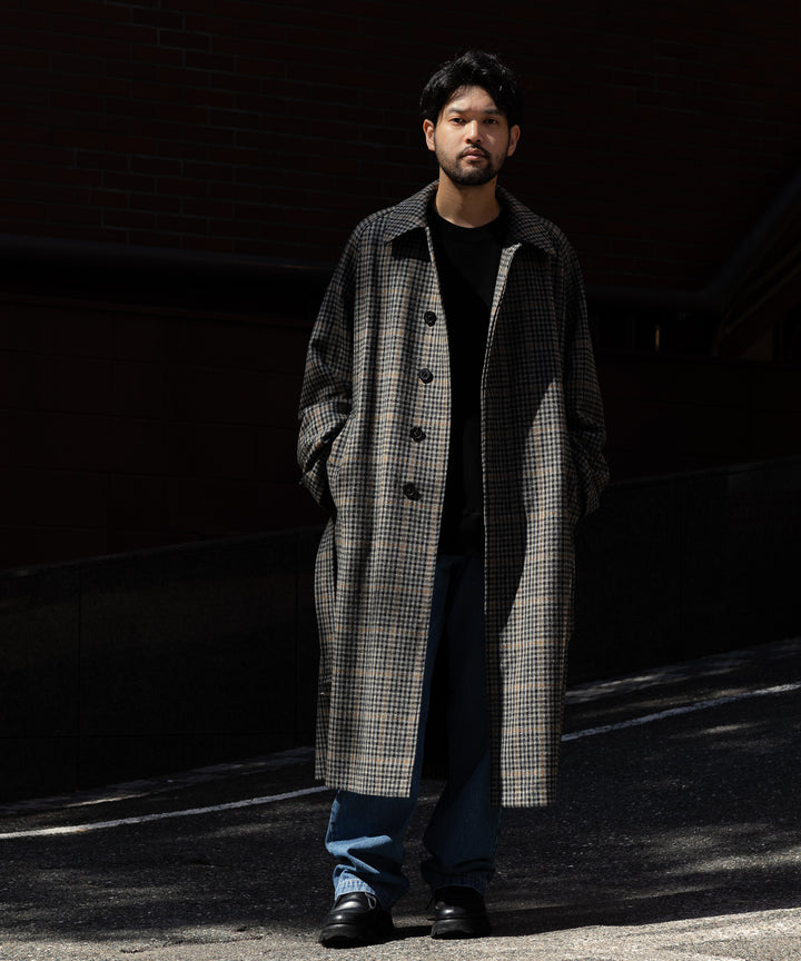 【INTÉRIM】HYPER BIG LOVAT KIRK TWEED  SINGLE RANGE BELTED OVER COAT -  BLK×GRY
