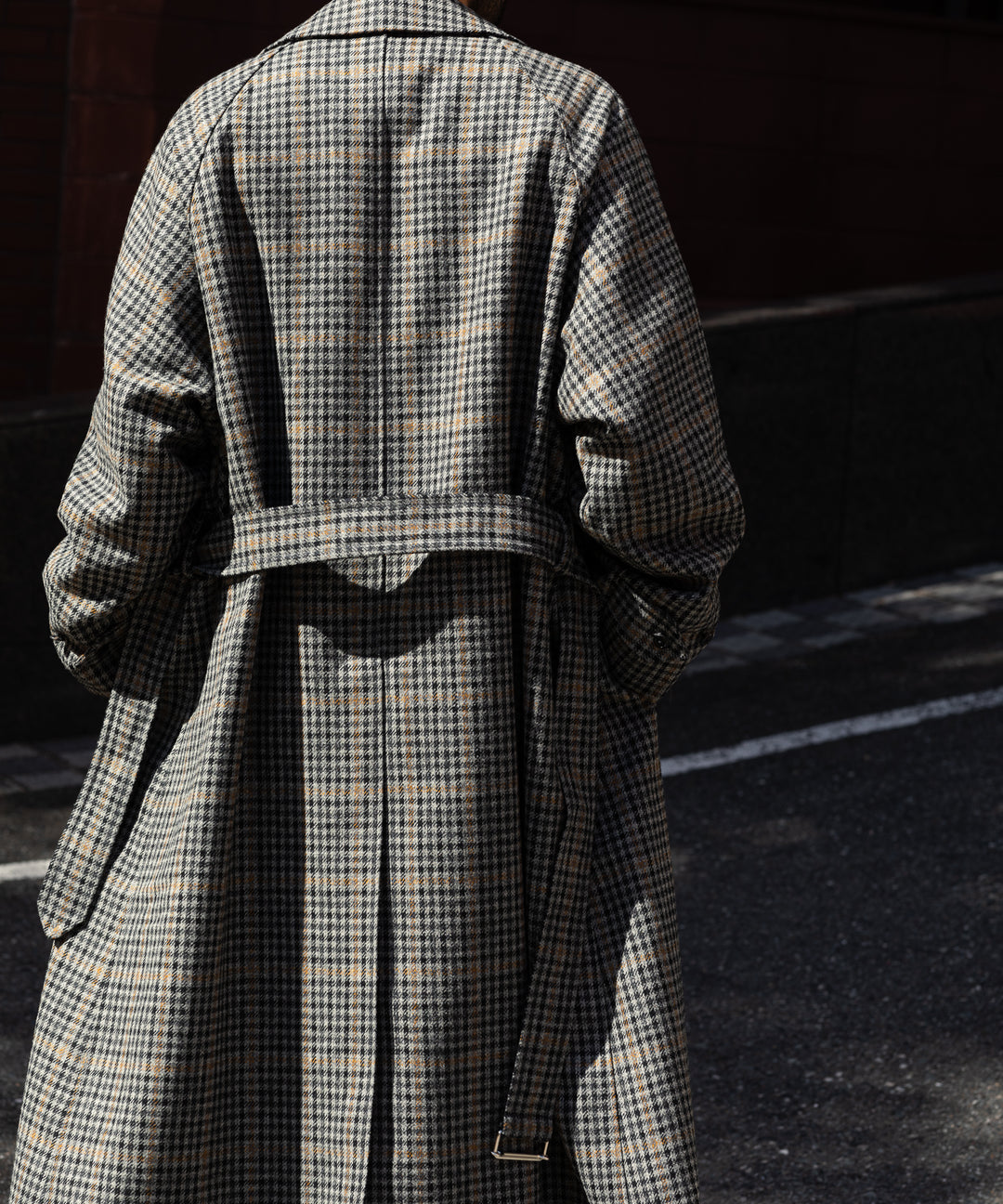 【INTÉRIM】HYPER BIG LOVAT KIRK TWEED  SINGLE RANGE BELTED OVER COAT -  BLK×GRY