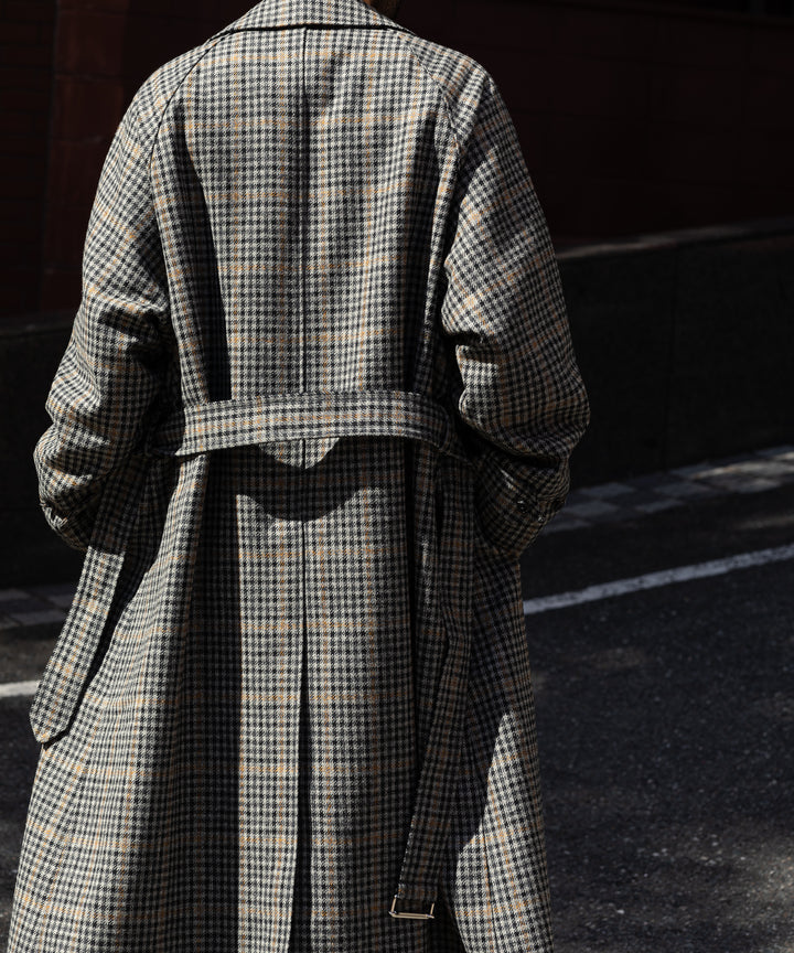 【INTÉRIM】HYPER BIG LOVAT KIRK TWEED  SINGLE RANGE BELTED OVER COAT -  BLK×GRY