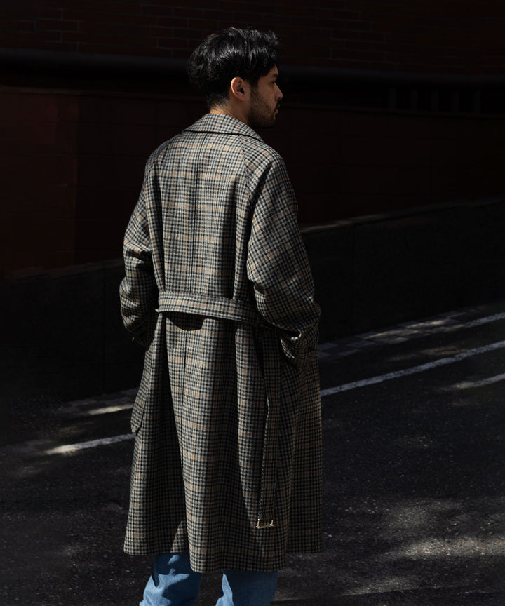 【INTÉRIM】HYPER BIG LOVAT KIRK TWEED  SINGLE RANGE BELTED OVER COAT -  BLK×GRY